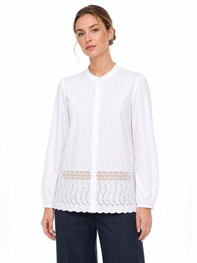 J.Crew Delaney Eyelet Blouse White Cotton Long Sleeve Embroidered Lace Top Sz 4